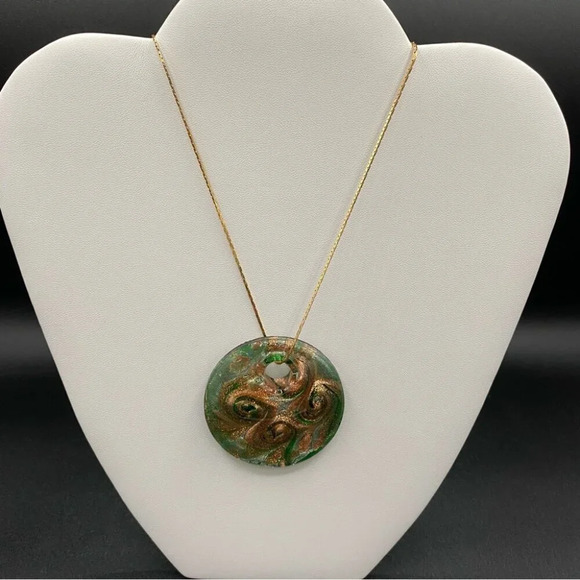 Stunning Venice Murano Green Glass Pendant  and Earring Set - Picture 9 of 15